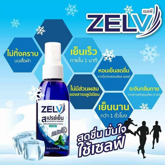 Zelv สเปรย์เย็น สเปร์ยฉีดตัวคลายร้อนขนาด 70 ml.