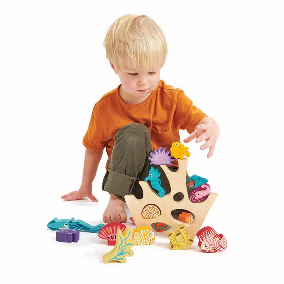 Tender Leaf Toys ของเล่นไม้ ตัวต่อสัตว์น้อยแห่งท้องทะเล Stacking Coral Reef