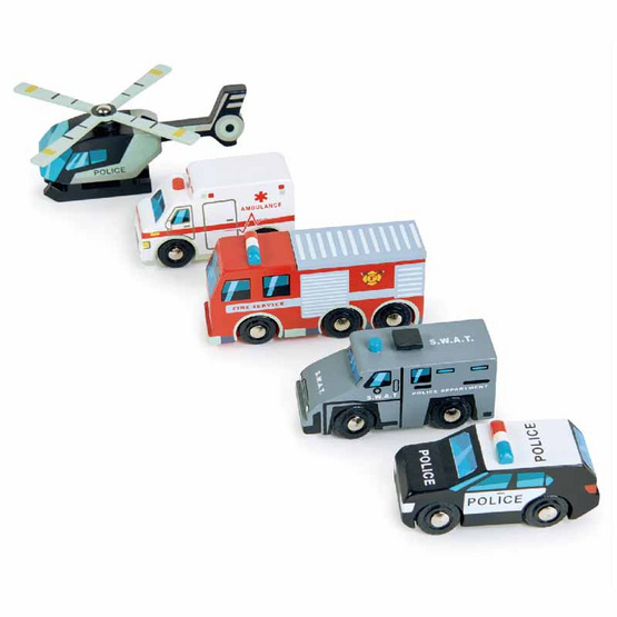 Tender Leaf Toys ของเล่นไม้ รถของเล่น ชุดยานพาหนะฉุกเฉิน Emergency Vehicles