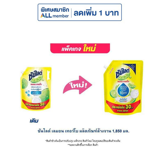 ซันไลต์ เลมอน เทอร์โบ ผลิตภัณฑ์ล้างจาน 1,850 มล.