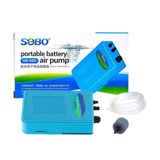 SOBO ปั๊มลมสำหรับตู้ปลา 1หัว แบบใส่ถ่าน มีหัวทรายกับสายยางให้ (2L/min) (SB-980)