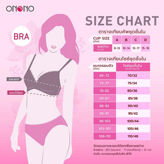 ONONO ชุดชั้นใน (แบบเสริมโครง ฟองน้ำบาง เต้าเรียบ) รุ่น NB6412 ONONO ชุดชั้นใน (แบบเสริมโครง ฟองน้ำบาง เต้าเรียบ) รุ่น NB6412
