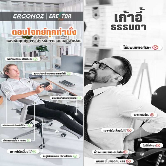 ERGONOZ ERECTOR Professional Ergonomic เก้าอี้เพื่อสุขภาพ