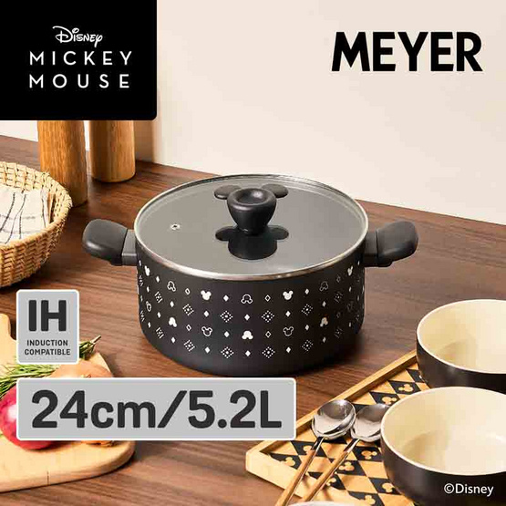 MEYER MONOCHROME หม้อตุ๋น 2 หู ขนาด 24 ซม. 5.2 ลิตร พร้อมฝาแก้ว ลายมิคกี้ เมาส์ (18229-T)