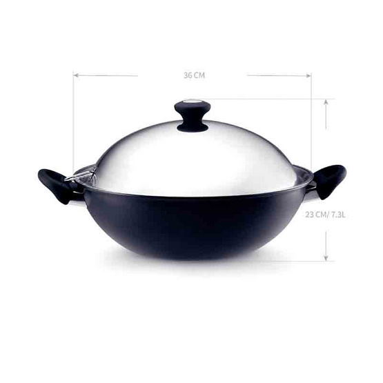 MEYER กระทะทรงจีน ขนาด 36 ซม. พร้อมฝาสเตนเลส WOK (18896-C)