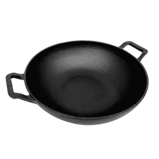 MEYER CAST IRON 26CM หม้อเหล็กหล่อ ทรงจีน 2 หู พร้อมฝาแก้ว DEEP KADAI (48185-C)