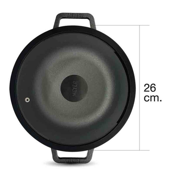 MEYER CAST IRON 26CM หม้อเหล็กหล่อ ทรงจีน 2 หู พร้อมฝาแก้ว DEEP KADAI (48185-C)