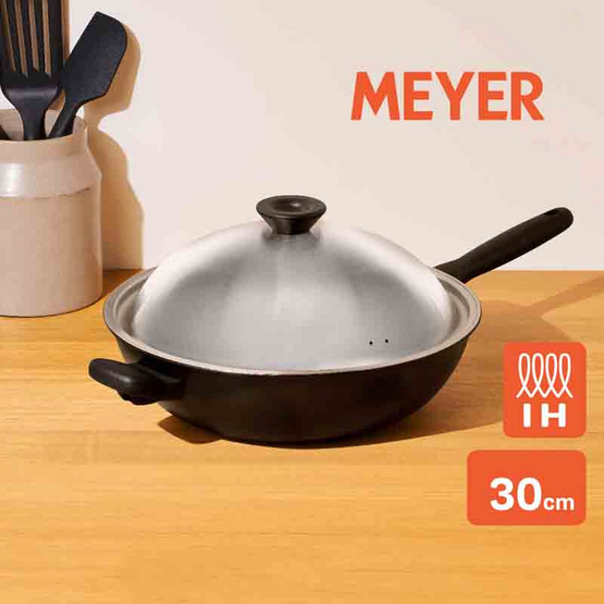 MEYER กระทะทรงจีน hard-anodize ขนาด 30 ซม. พร้อมฝา Wok/Stirfry (85083-TE12)