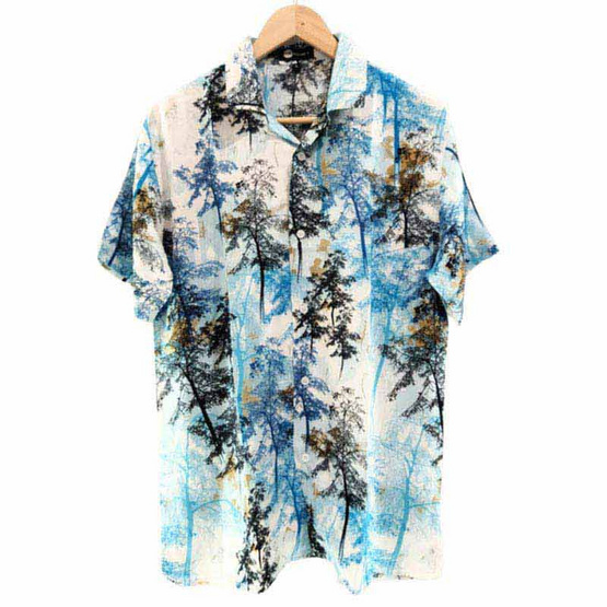 THE ROOM'S เสื้อเชิ้ตฮาวาย ลายต้นไม้ สีฟ้า