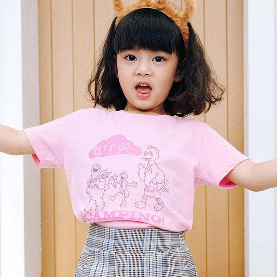 Sesame x Noproblemkidswear ลาย Let's go Camping สีชมพูฟองดอง