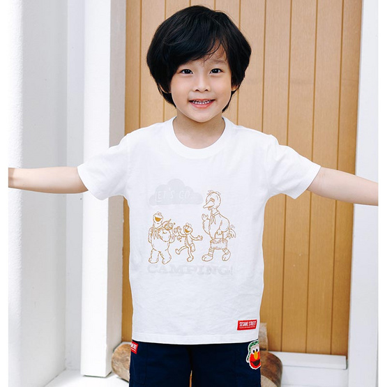 Sesame x Noproblemkidswear ลาย Let's go Camping สีขาว