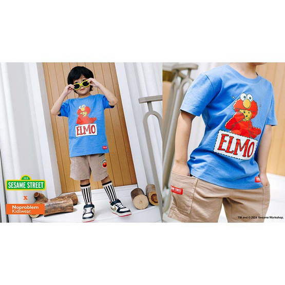 Sesame x Noproblemkidswear ลาย Cookie and Elmo สีน้ำเงินแพชชั่น