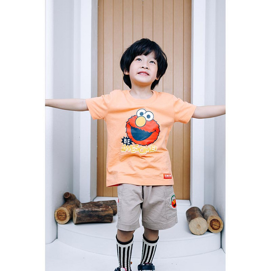 Sesame x Noproblemkidswear ลาย Be Awesome สีส้มแอปริคอต