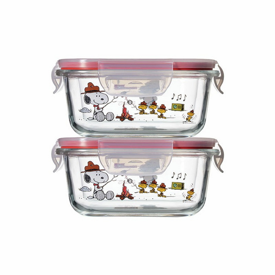 Pyrex กล่องถนอมอาหาร ทรงสี่เหลี่ยม สนูปปี้และเพื่อนๆ จำนวน 2 ใบ