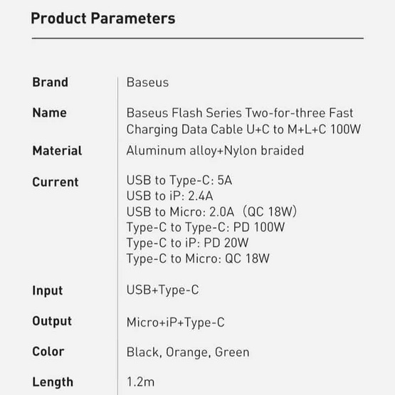 Baseus สายชาร์จ 2 in 3 รุ่น Flash Series 2