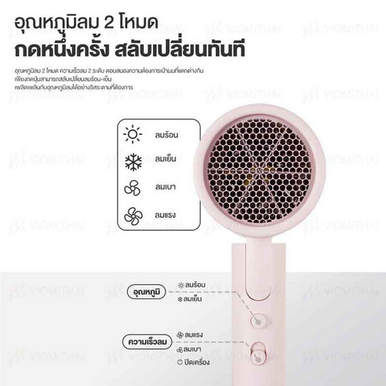 Xiaomi ไดร์เป่าผม Compact Hair Dryer H101 1600 วัตต์ สีชมพู (55014)