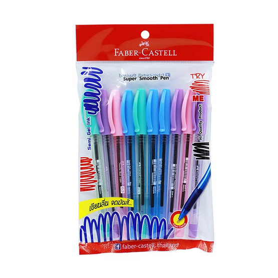 Faber-Castell ปากกา 1444 0.5 หมึกน้ำเงิน ด้ามคละสี Pastel (แพ็ก 10 ด้าม)