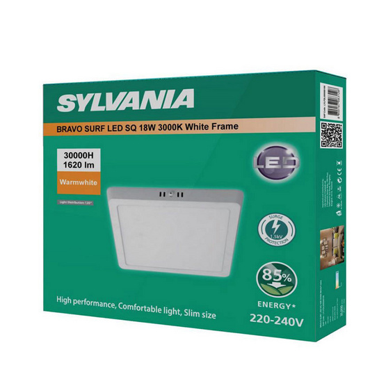 SYLVANIA โคมไฟดาวน์ไลท์ รุ่น BRAVO SURF LED SQ 18W ขอบขาว แสงเหลือง