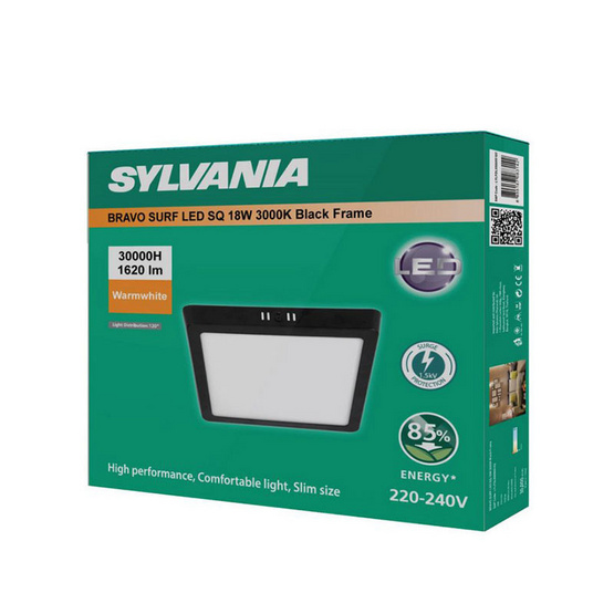 SYLVANIA โคมไฟดาวน์ไลท์ รุ่น BRAVO SURF LED SQ 18W ขอบดำ แสงเหลือง