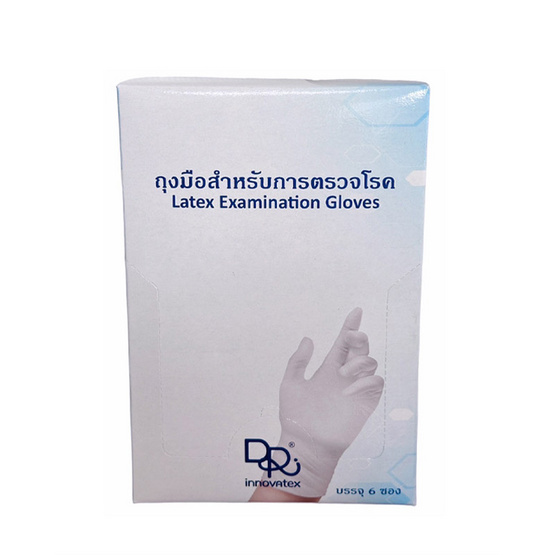 Dr.innovatex ถุงมือตรวจโรค สีขาว ขนาด M ซอง 10 ชิ้น (แพ็ก 6 ซอง)