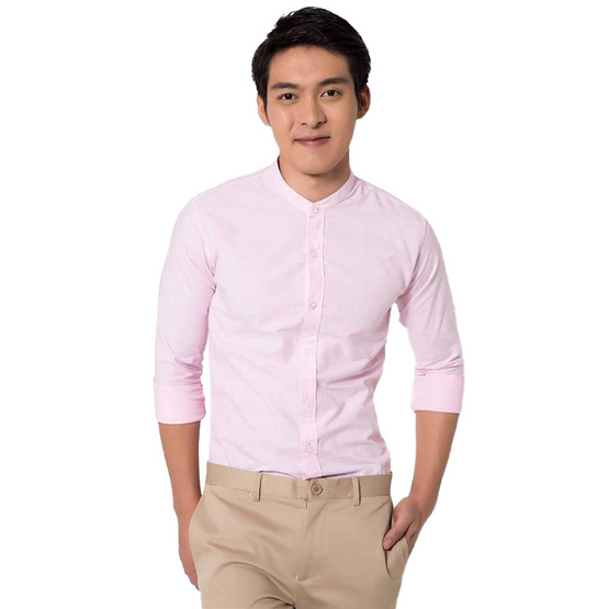 THE ROOM'S เสื้อเชิ้ตแขนยาวคอจีน ผ้าอ็อกฟอร์ด ทรงสลิม