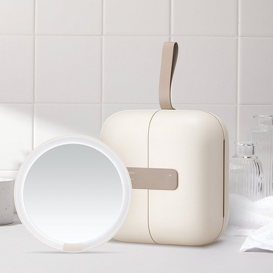 Amiro กระเป๋าเครื่องสำอางพร้อมกระจก Cube Magnetic Beg Mirror - White