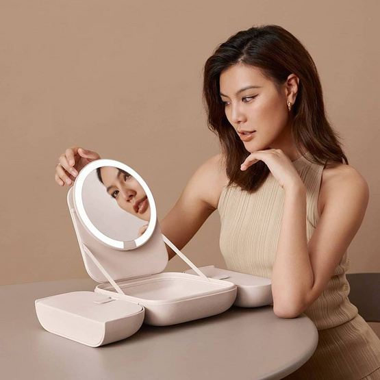 Amiro กระเป๋าเครื่องสำอางพร้อมกระจก Cube Magnetic Beg Mirror - White