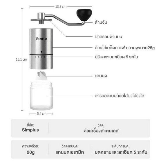 Simplus เครื่องบดกาแฟแบบมือโยก รุ่น MDJH002