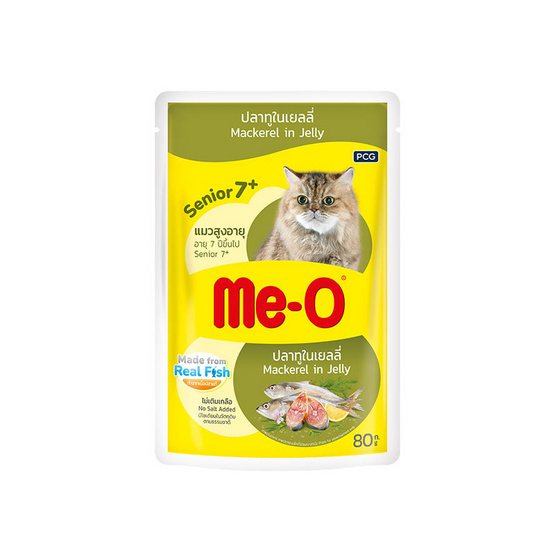 มีโอ อาหารแมวเปียกสูงอายุ 7+ ปลาทูในเยลลี่ 80 กรัม(1 แพ็ก 12 ชิ้น)