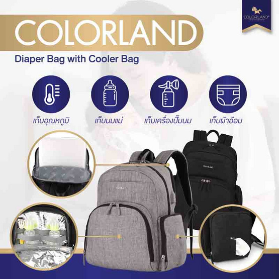 Colorland (BP155) Superset 2 in 1 กระเป๋าคุณแม่ เก็บอุณหภูมิได้ - Heather Grey