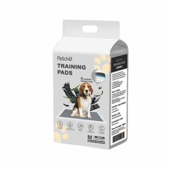 Petcho แผ่นรองฉี่สุนัขและฉี่แมว การดูดซับน้ำ6ชั้น ระงับกลิ่นได้ดี รุ่นชาโคล ไซส์ M 50 ชิ้น