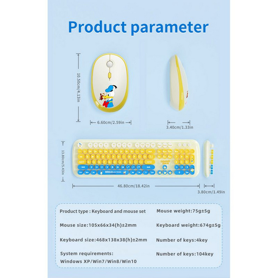GEEZER ชุดเมาส์ คีย์บอร์ดไร้สาย Donald (Eng Only)