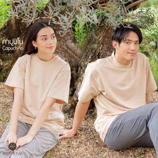 ATHENA Premium Vintage เสื้อยืดโอเวอร์ไซซ์ สีครีม