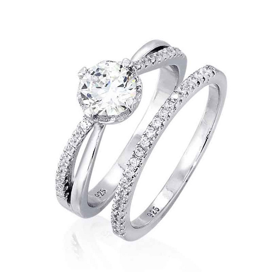 Beauty Jewelry แหวนคู่เงินแท้ 92.5% ประดับเพชร CZ รุ่น RS2069-RR เคลือบทองคำขาว Beauty Jewelry แหวนคู่เงินแท้ 92.5% ประดับเพชร CZ รุ่น RS2069-RR เคลือบทองคำขาว