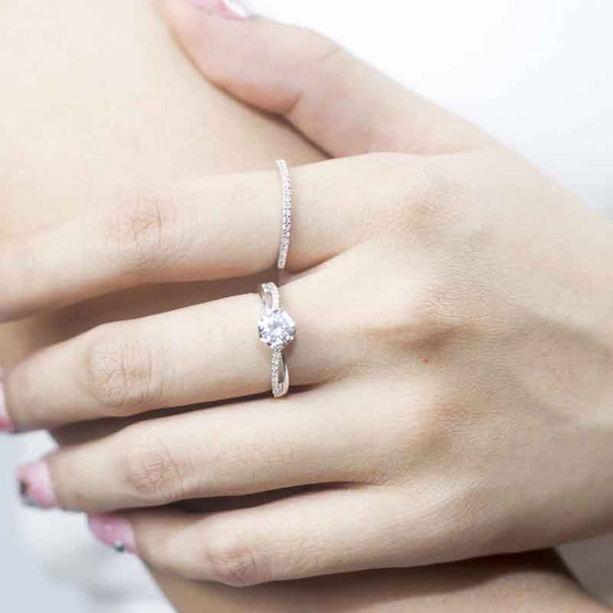 Beauty Jewelry แหวนคู่เงินแท้ 92.5% ประดับเพชร CZ รุ่น RS2069-RR เคลือบทองคำขาว Beauty Jewelry แหวนคู่เงินแท้ 92.5% ประดับเพชร CZ รุ่น RS2069-RR เคลือบทองคำขาว