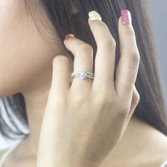 Beauty Jewelry แหวนคู่เงินแท้ 92.5% ประดับเพชร CZ รุ่น RS2069-RR เคลือบทองคำขาว Beauty Jewelry แหวนคู่เงินแท้ 92.5% ประดับเพชร CZ รุ่น RS2069-RR เคลือบทองคำขาว