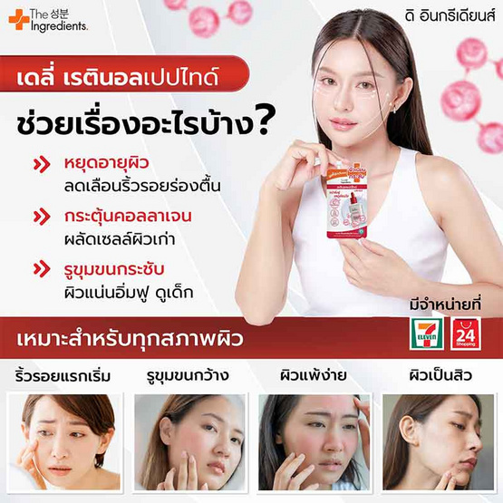 The Ingredients เซรั่มบำรุงผิวหน้า Serum Daily Retinol & Double Peptide Gel 7กรัม (6ซอง)