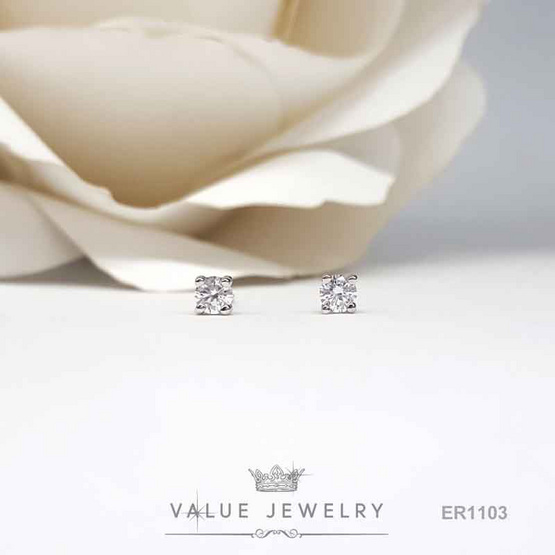 Value Jewelry ต่างหูแป้น ชุดเม็ดเดี่ยว คริสตัลกลม สีเงิน ขนาด 3 4 และ5มิล