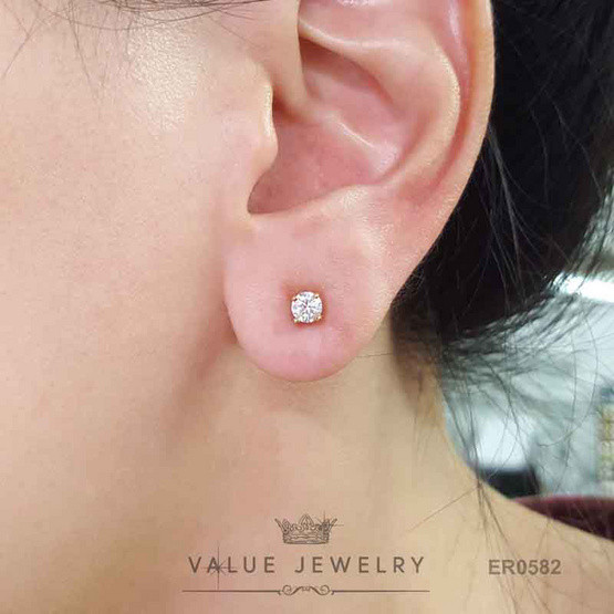 Value Jewelry ต่างหูแป้น ชุดเม็ดเดี่ยว คริสตัลกลม สีทอง ขนาด 3 4 และ5มิล