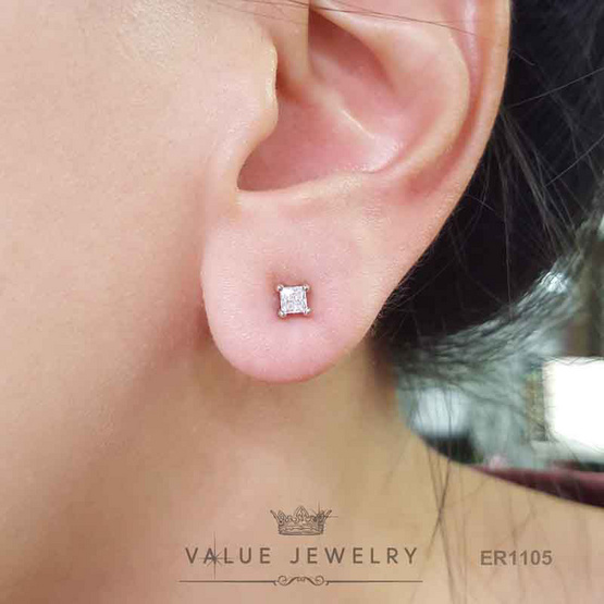 Value Jewelry ต่างหูแป้น ชุดเม็ดเดี่ยว คริสตัลเหลี่ยม สีเงิน ขนาด 3 4 และ5มิล