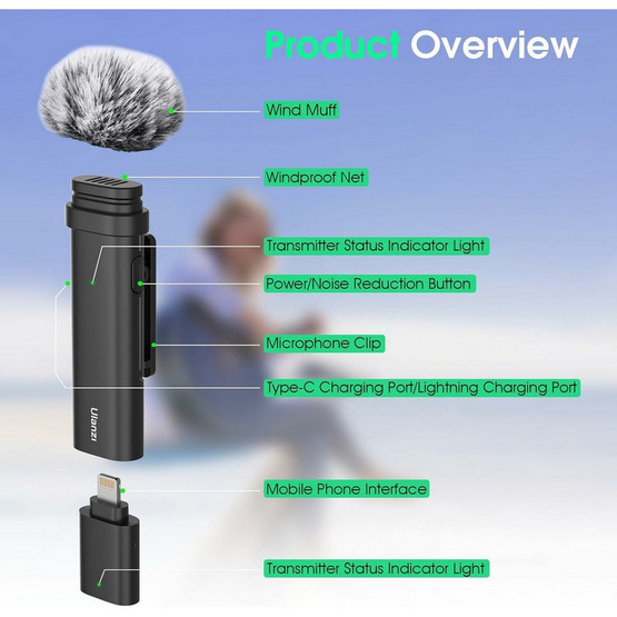 Ulanzi ไมโครโฟนหนีบปกเสื้อไร้สาย WM10-TYPE-C