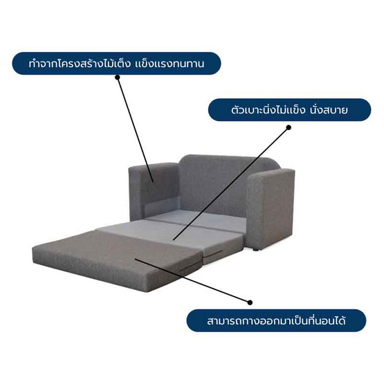 Kawa โซฟา โซฟาปรับนอน ดึงนอน 2 ที่นั่ง แถมหมอน 2 ใบ