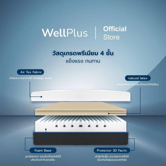 Wellplus [อัดสุญญากาศใส่กล่อง] ที่นอนยางพาราแท้ รุ่น Archer หนา 6 นิ้ว สีขาว