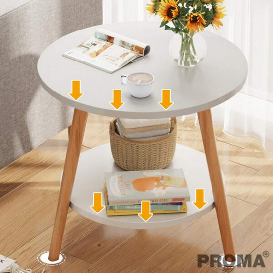 Proma โต๊ะกาแฟ โต๊ะกลมข้างโซฟาห้องนั่งเล่นทำจากไม้ 2 ชั้ั้น Proma-CTB-69