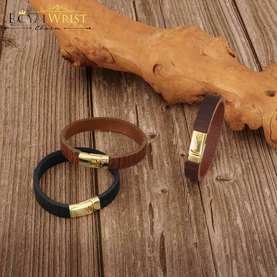 Louis Montini (RoyalWrist Charms) กำไลข้อมือหนังวัวแท้ลายไม้ Cowhide Bracelets LEABL008