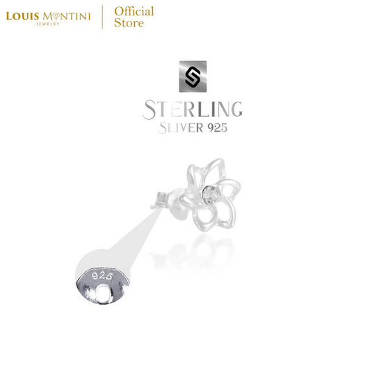 Louis Montini (Jewelry) Sterling Silver 925 Earrings ต่างหูเงินแท้ 92.5% รูปดอกไม้ LJER114