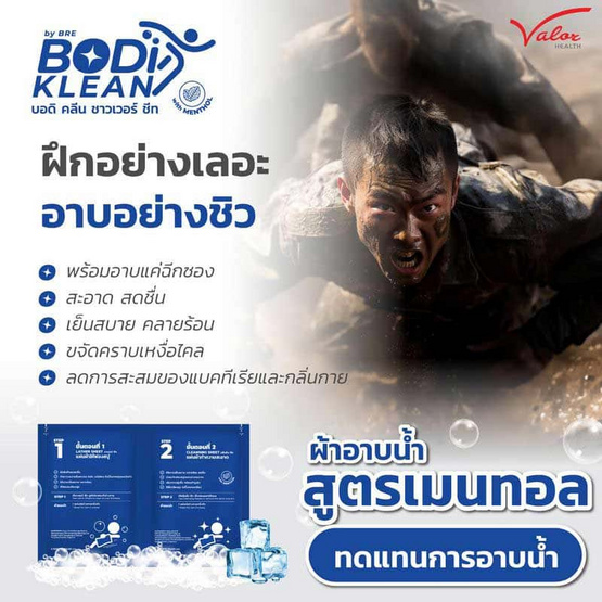 ผ้าอาบน้ำไม่ใช้น้ำสูตรเมนทอล BODI KLEAN Shower Sheet 2 คู่ ( 4 แผ่น )