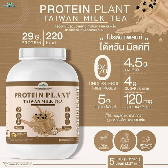 Wisamin PROTEIN PLANT โปรตีนแพลนท์ สูตร1 รสชานมไต้หวัน 2.27 Kg.