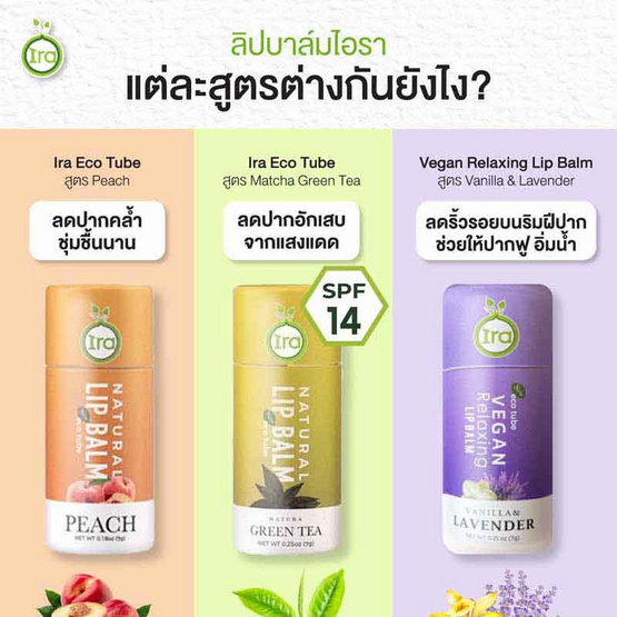 Ira Natural ลิปบาล์ม Eco Tube Lip Balm SPF14 7 กรัม Matcha Green Tea