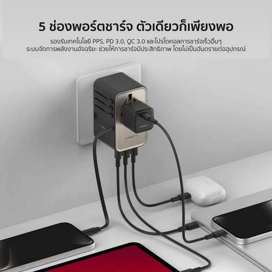 Orsen by Eloop หัวแปลงปลั๊กไฟ GaN Universal Travel Adapter รุ่น C22